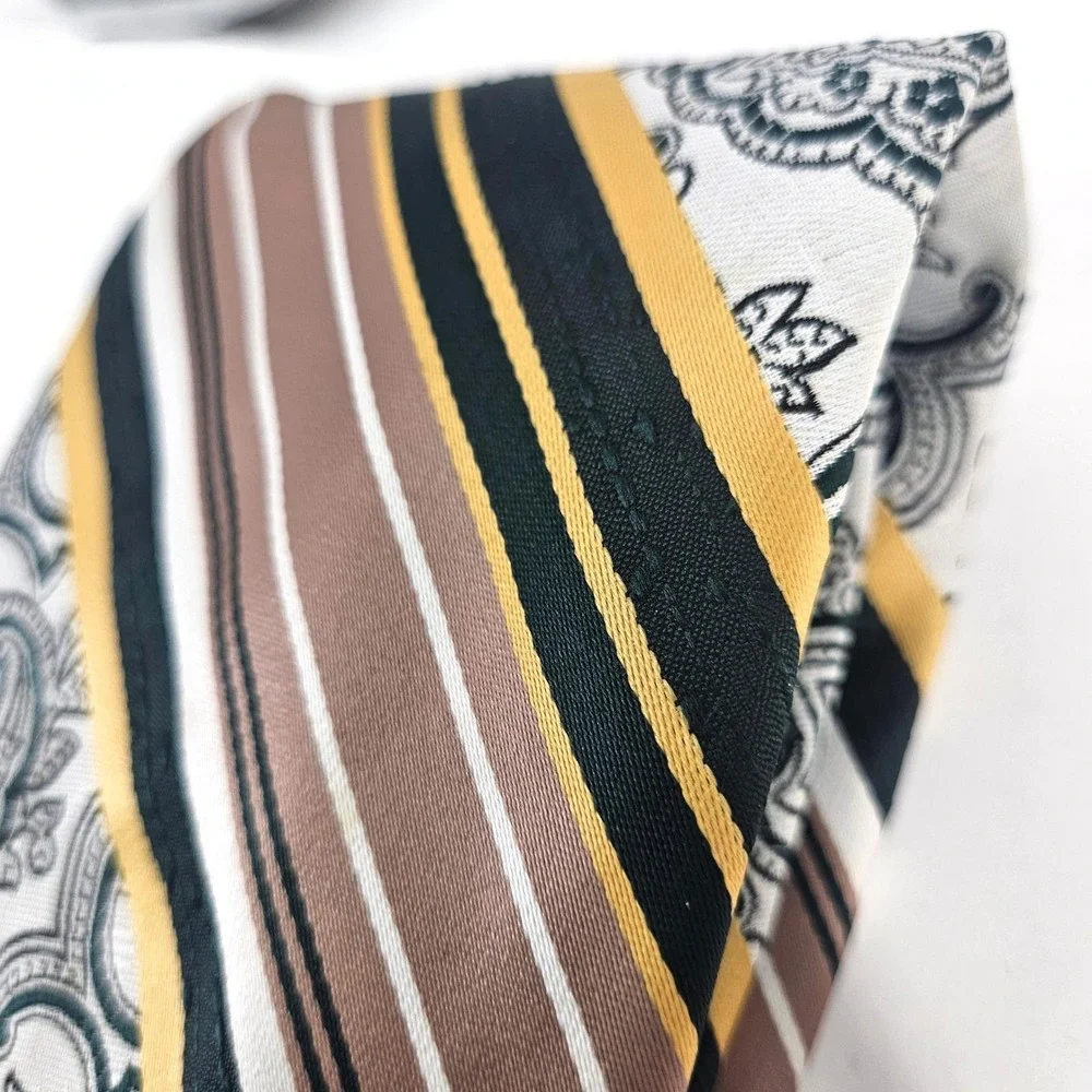 Vintage 70s/80s Jean‎ Claude Vidal Green Gold Mens Paisley Stripe Necktie USA